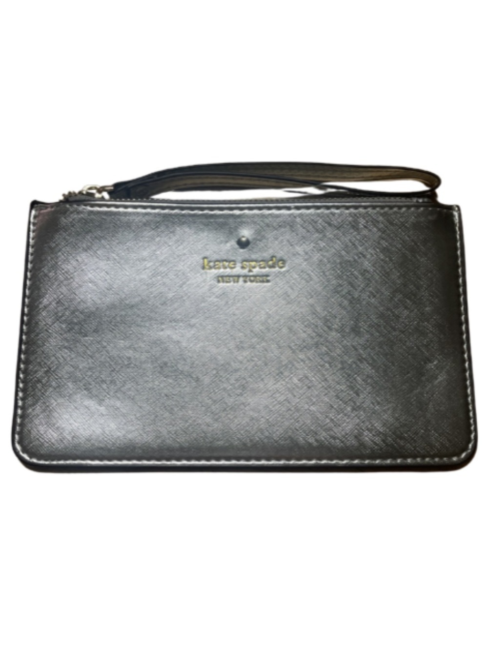 NWOT Kate Spade Silver Metallic Leather Wristlet – Sleek & Chic!